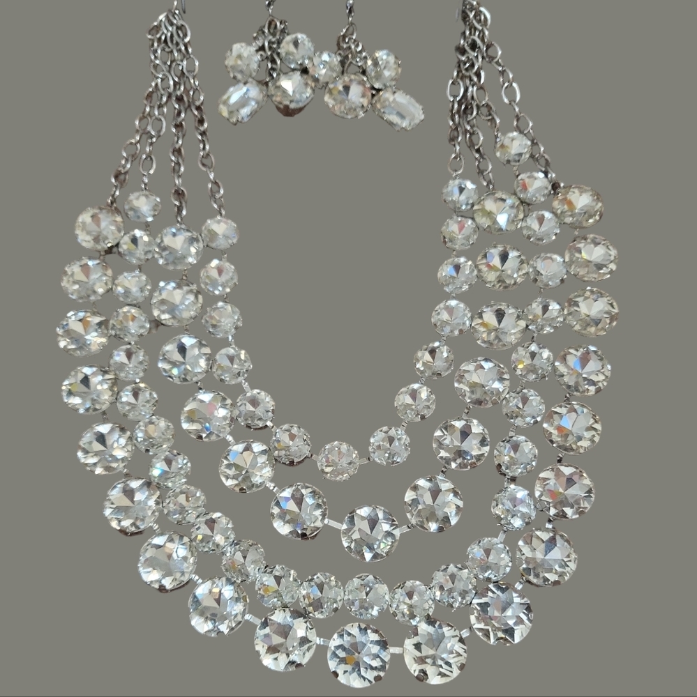 Silver Layered Rhinestone Necklace - Picture 2 of 3